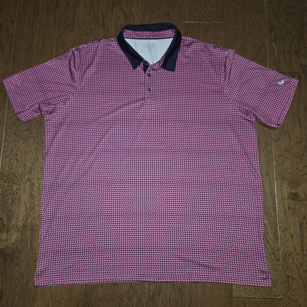 Maelreg Performance Polo Shirt Mens 3XL Pink Geometric Golf Strech